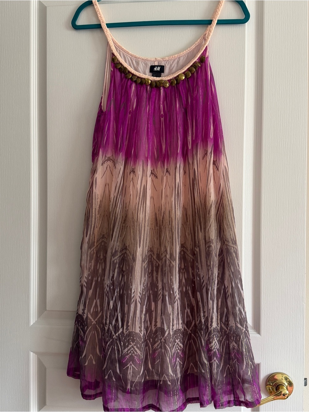 H&M Purple Pink Ombre Midi Dress with Brass Coin Trim